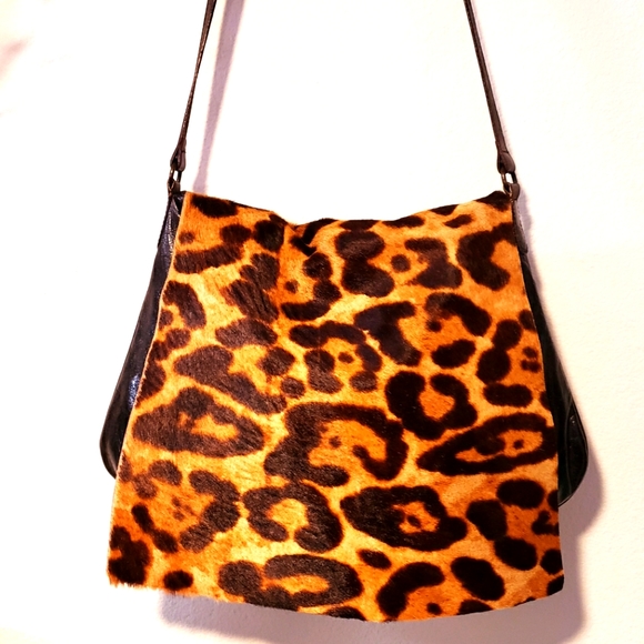 MAURIZIO TAIUTI Leopard Print Calf Hair Blk LTR Messenger- EUC - Picture 4 of 11